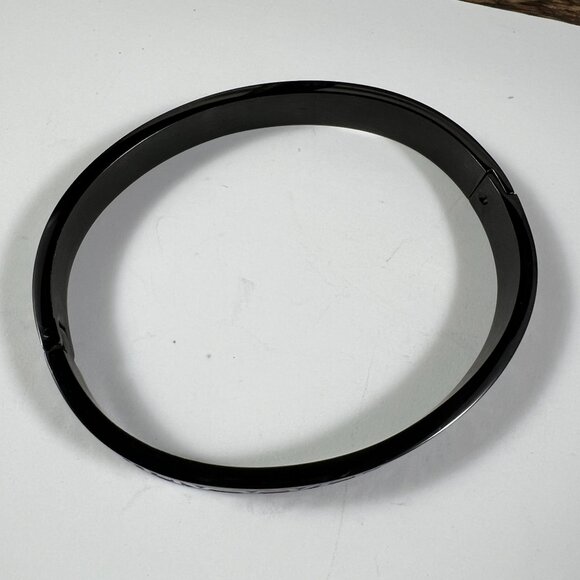 Black Roman Numeral Stainless Steel Bracelet - Unisex Hinged Bangle - Picture 2 of 3